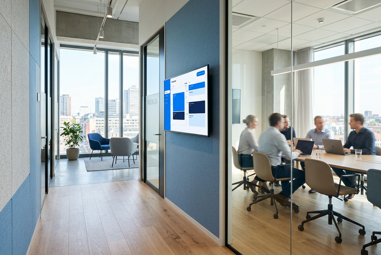 Secure meeting-room display in a modern office